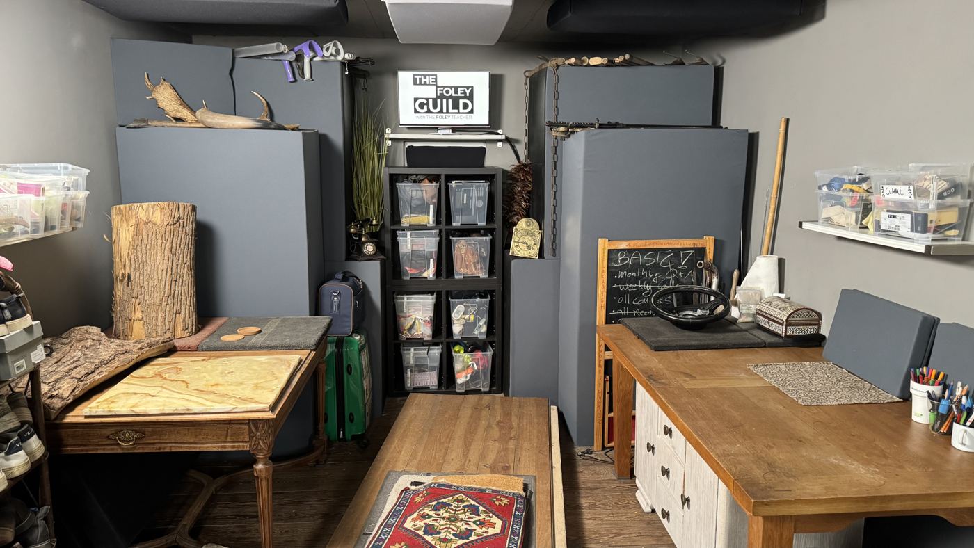 Wood floor area and work tables